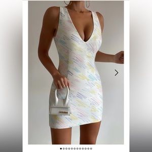 V-Neck Pastel Print Mini Dress - White